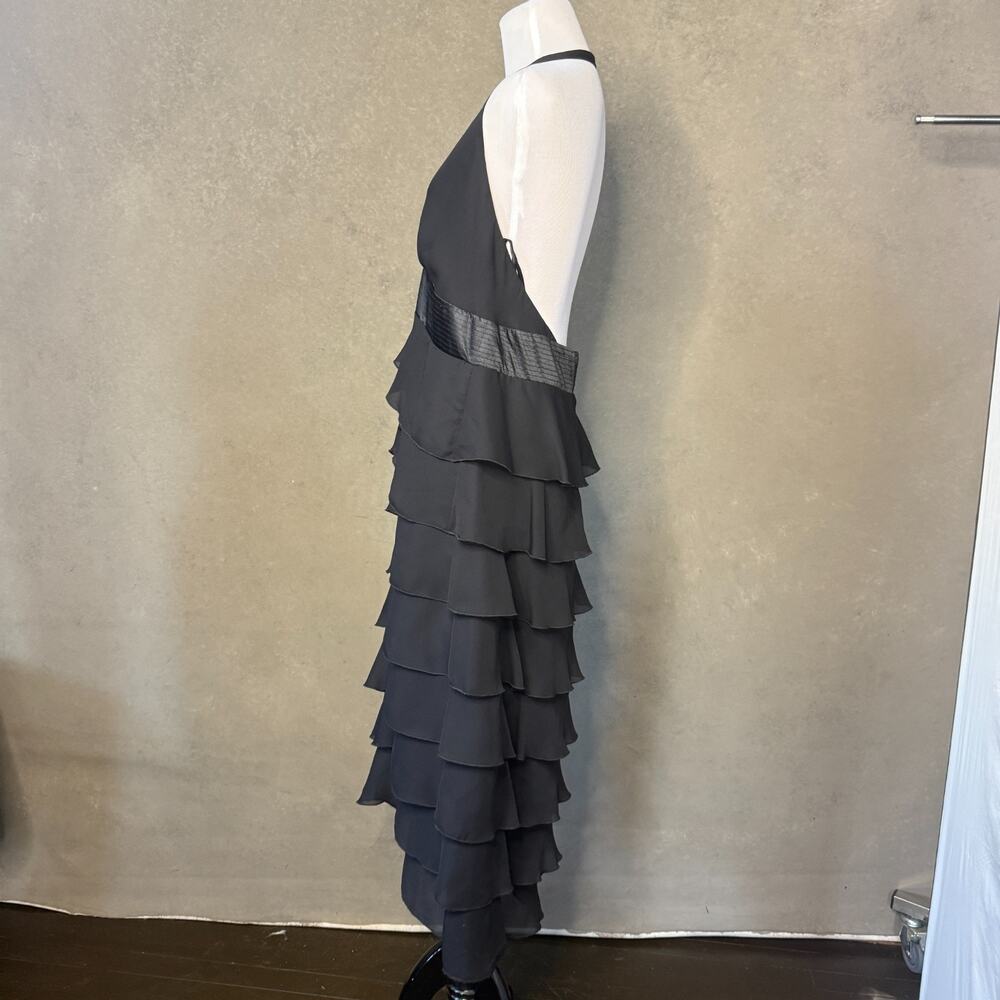 Amanda Smith Sz 16 Black Tiered Chiffon Evening Dress V-Neck Sleeveless - Picture 5 of 9